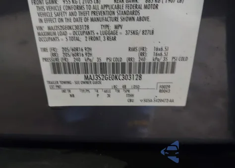 2019 Ford Ecosport Se из США, поврежденный, VIN MAJ3S2GE0KC303128